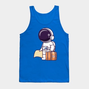 Cute Astronaut Travelling With Map And Suitcase Cartoon Tank Top